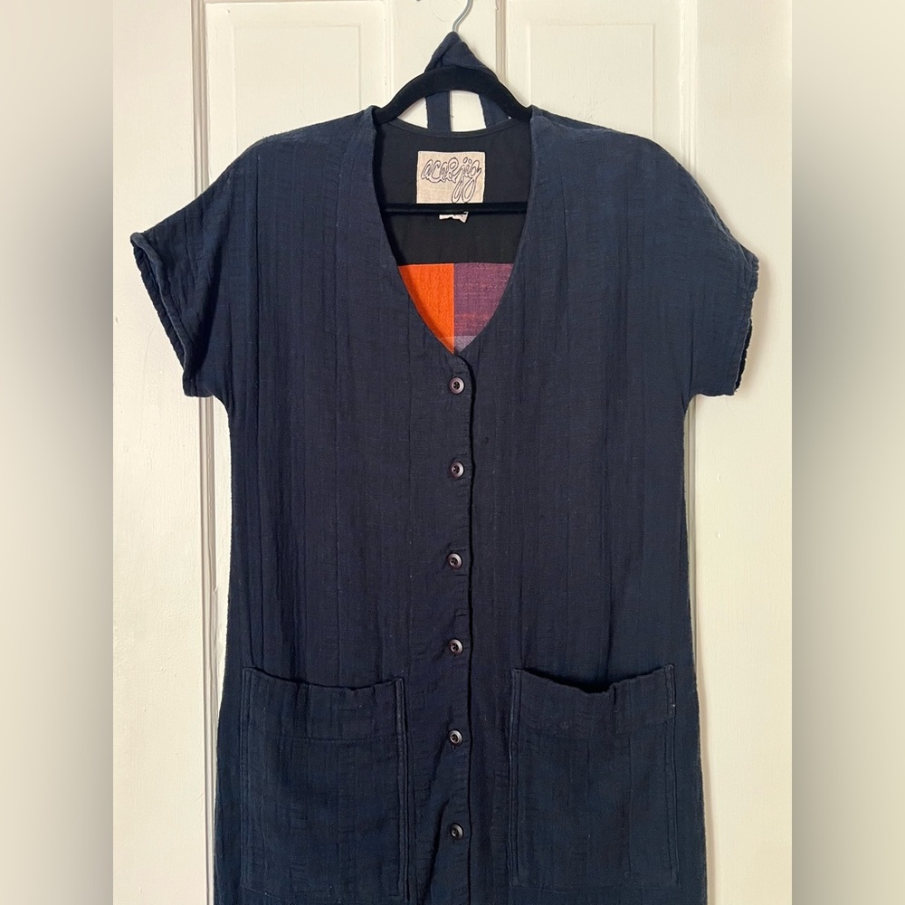 Ace & Jig Gallo Dress Cadet S Navy Midi Dress with Button-Down Front